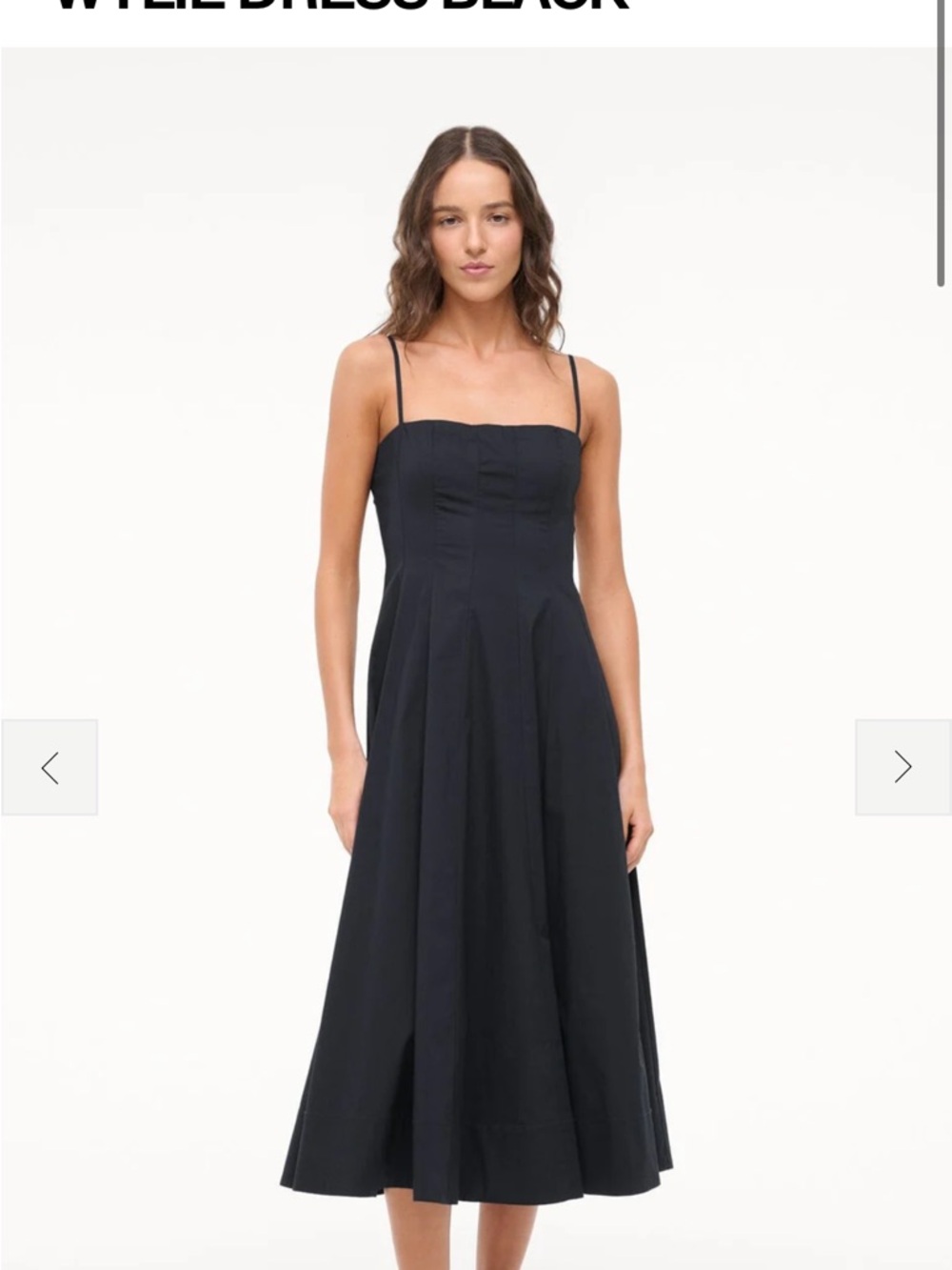 STAUD Black Midi Spaghetti-Strap Dress